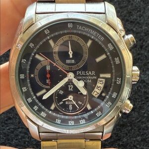 Pulsar Silver Chronograph with Black/Navy Blue Dial